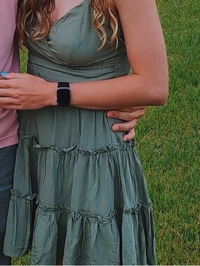 Altar'd State Olive Green Tiered Spaghetti Strap Mini Dress